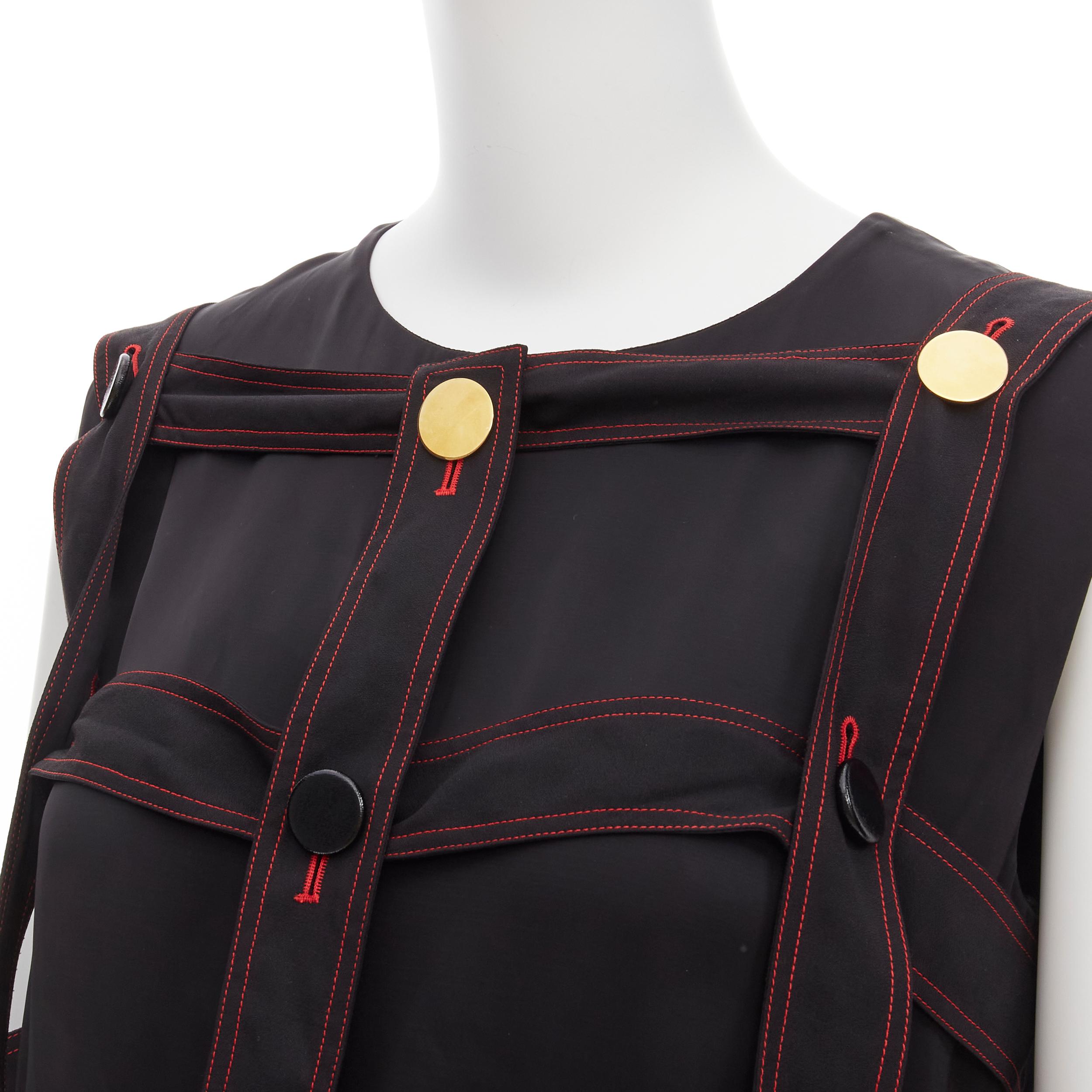 OLD CELINE Philo 2015 Runway Look 17 black grid harness gold button top FR38 M For Sale 2