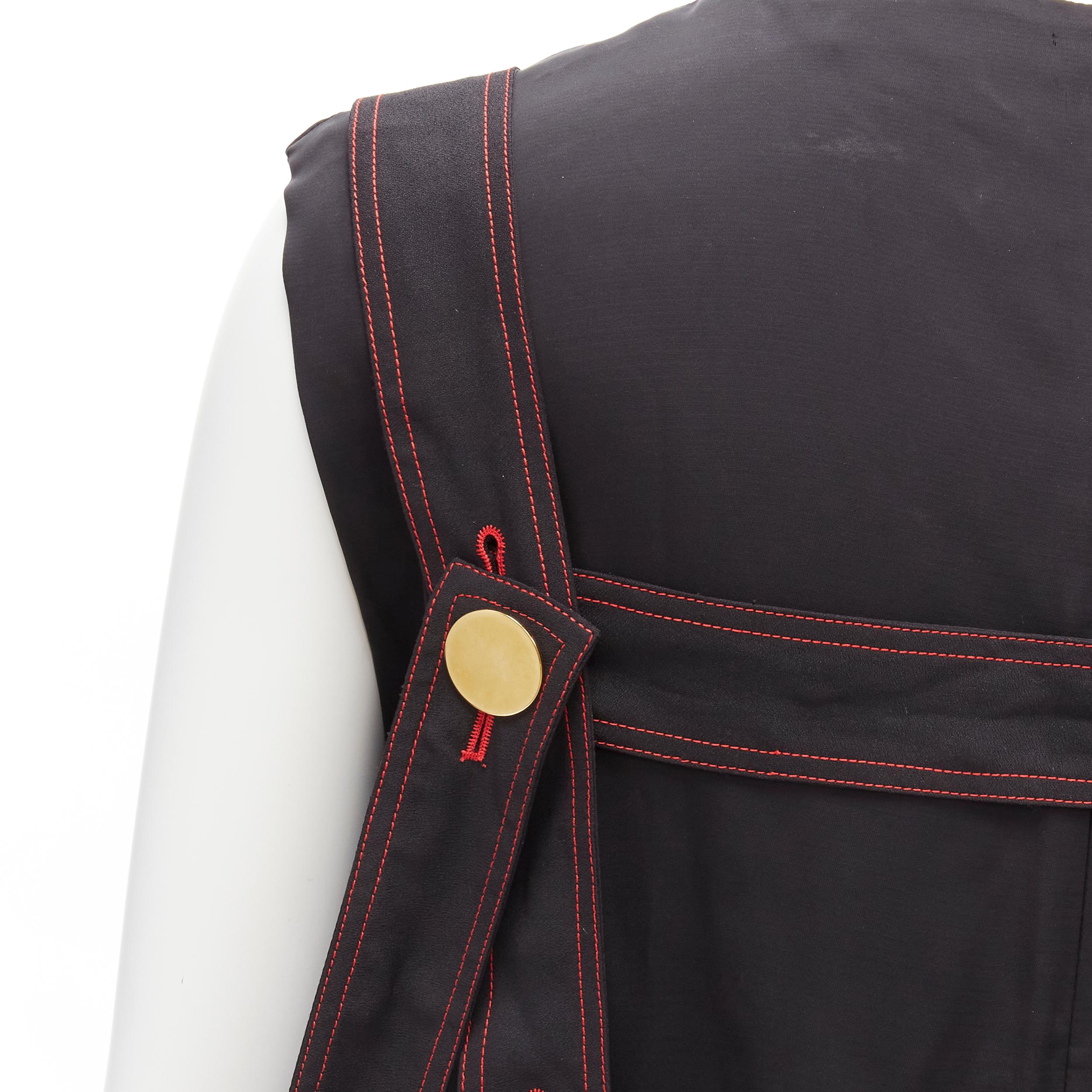 OLD CELINE Philo 2015 Runway Look 17 black grid harness gold button top FR38 M For Sale 3
