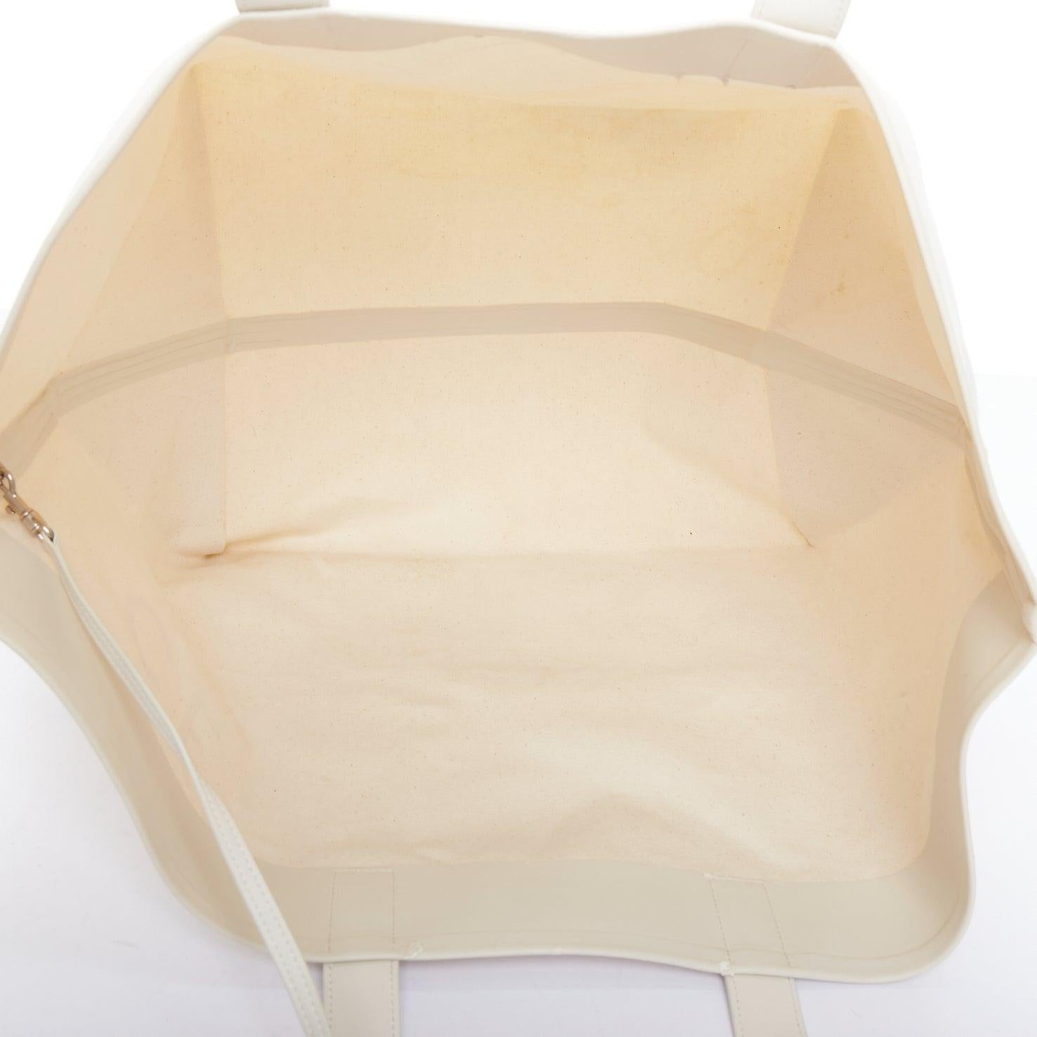 OLD CELINE Philo Made In red logo cream canvas leather trim tote bag 5