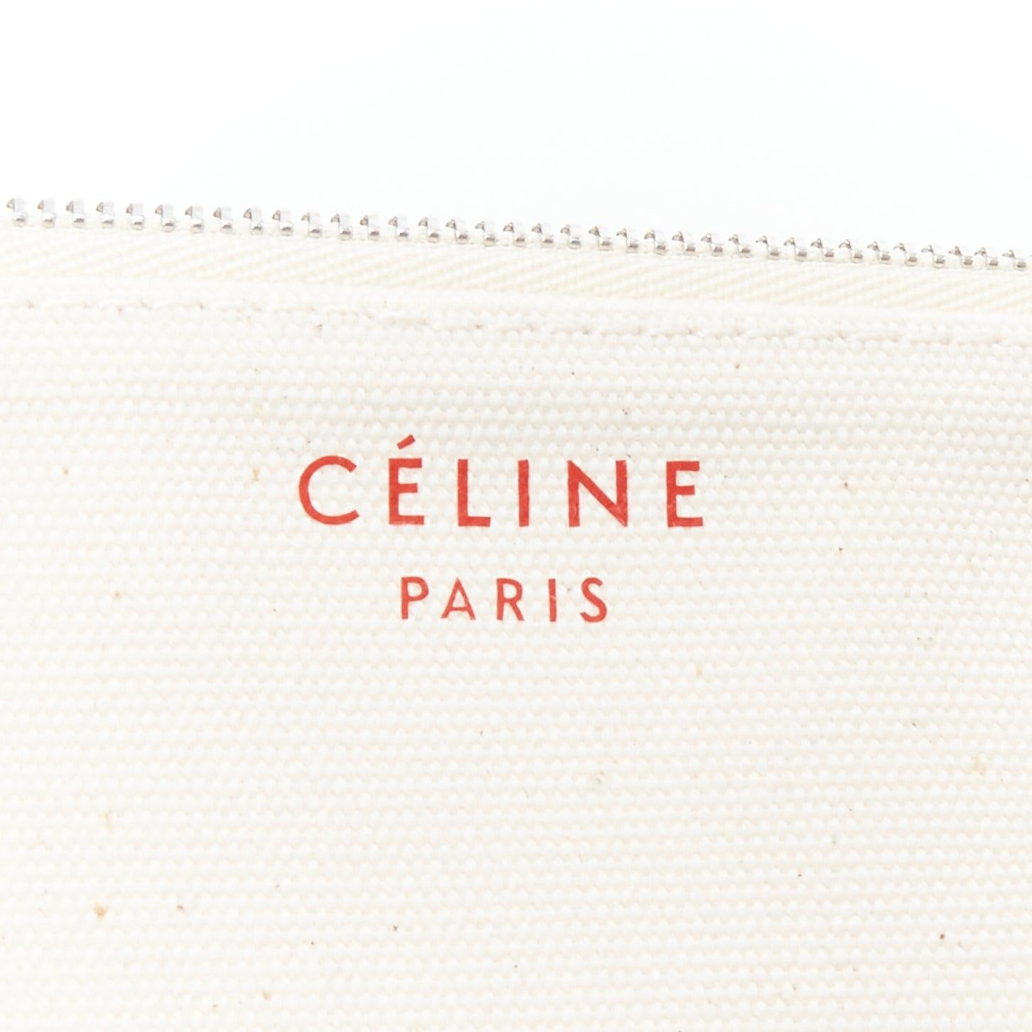 OLD CELINE Philo Made In red logo cream canvas leather trim tote bag 7