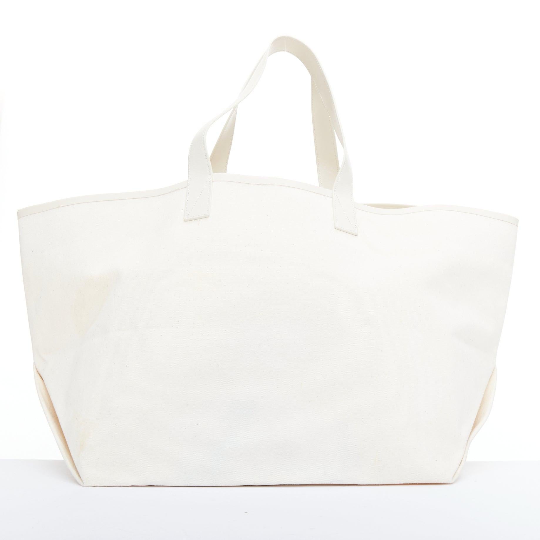 Women's OLD CELINE Philo Made In red logo cream canvas leather trim tote bag