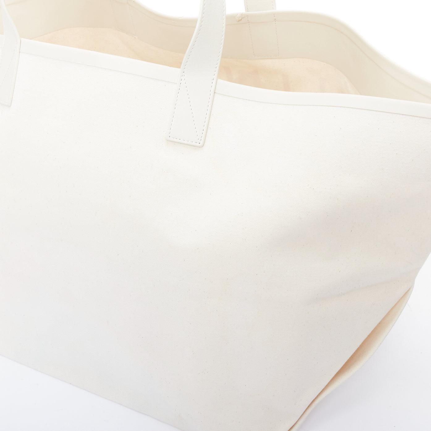 OLD CELINE Philo Made In red logo cream canvas leather trim tote bag 3