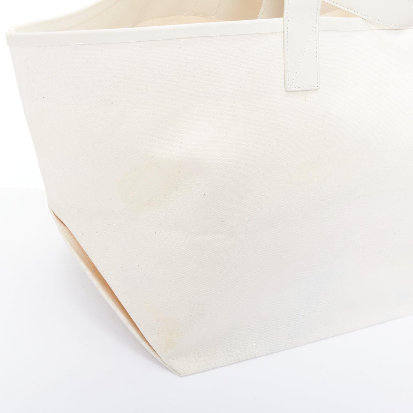 OLD CELINE Philo Made In red logo cream canvas leather trim tote bag 4