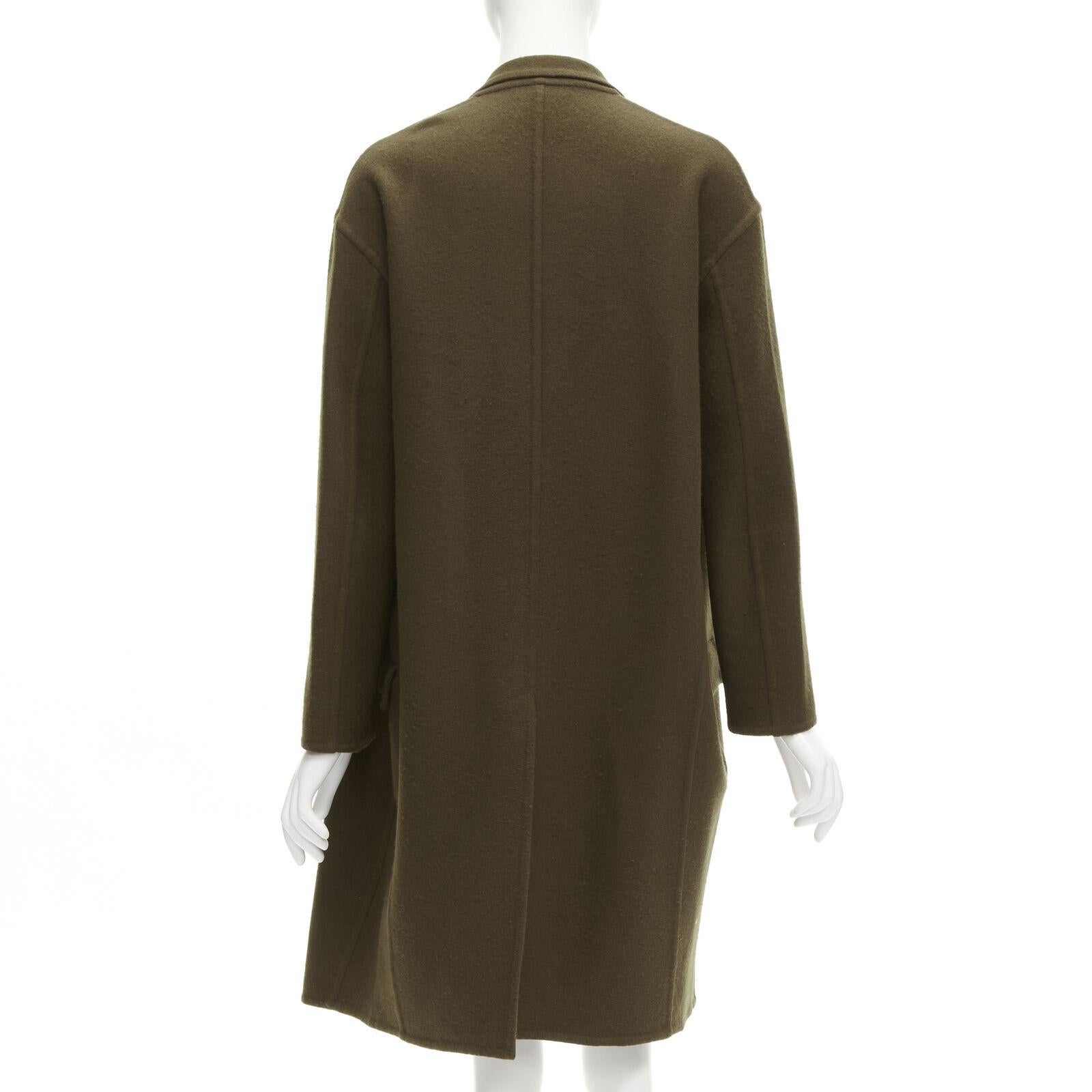 Women's OLD CELINE Phoebe Philo 100% cashmere dark green unlined oversized coat FR34 XS