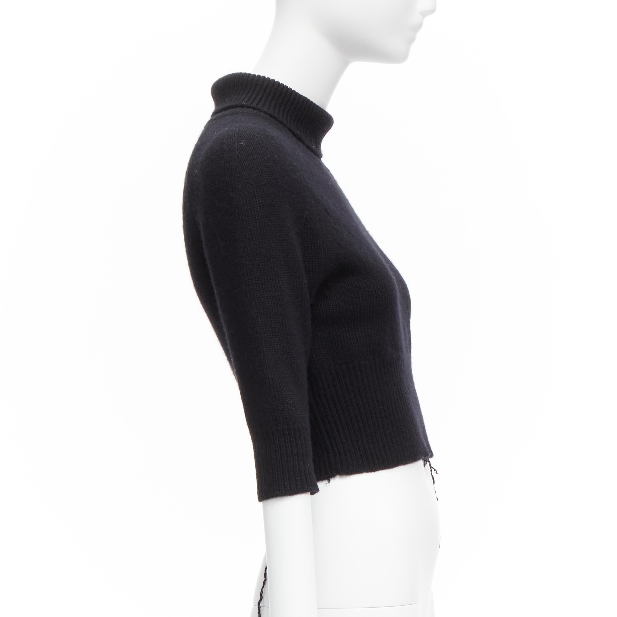 OLD CELINE Phoebe Philo  100% cashmere distressed hem cropped turtleneck top S In Excellent Condition For Sale In Hong Kong, NT