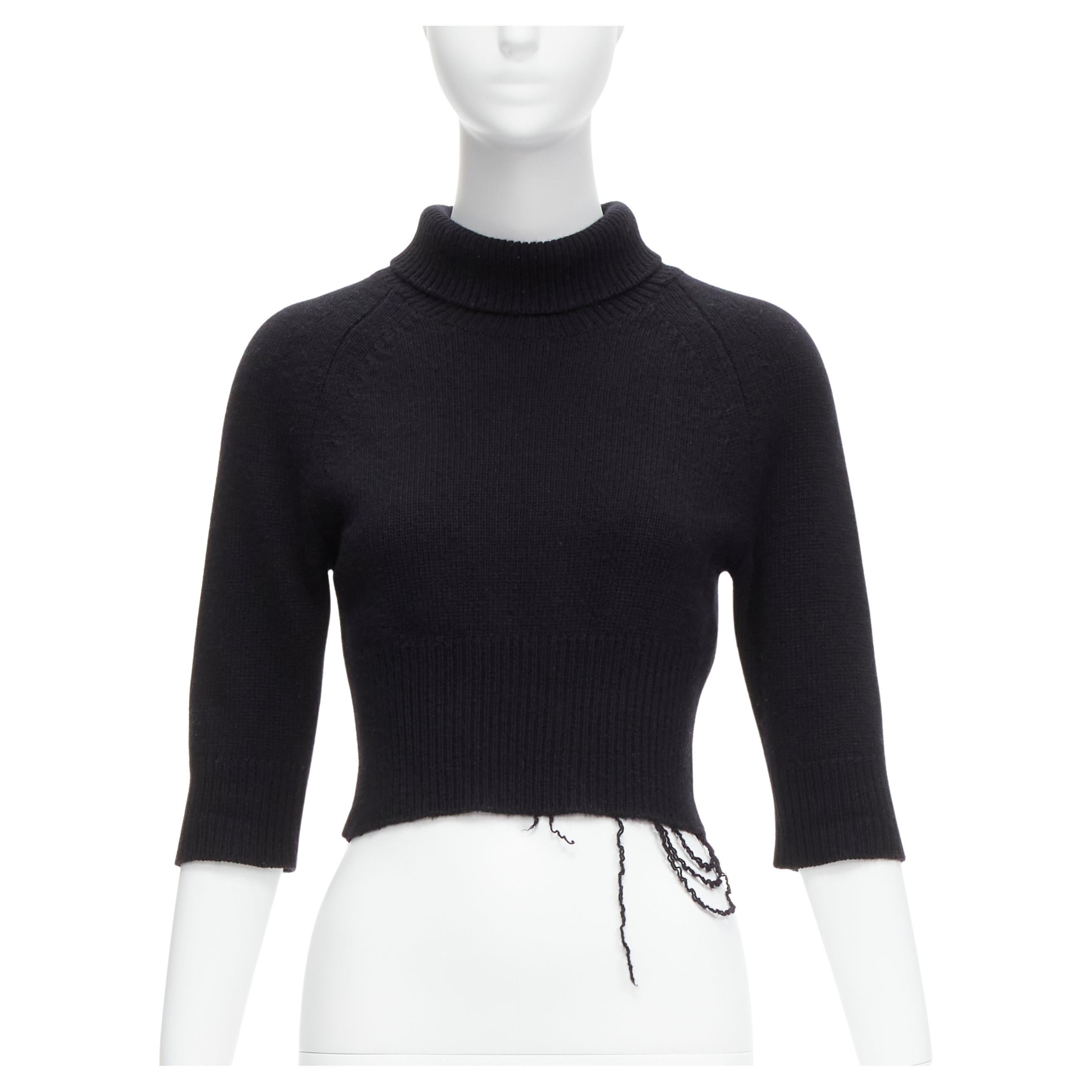 OLD CELINE Phoebe Philo  100% cashmere distressed hem cropped turtleneck top S For Sale