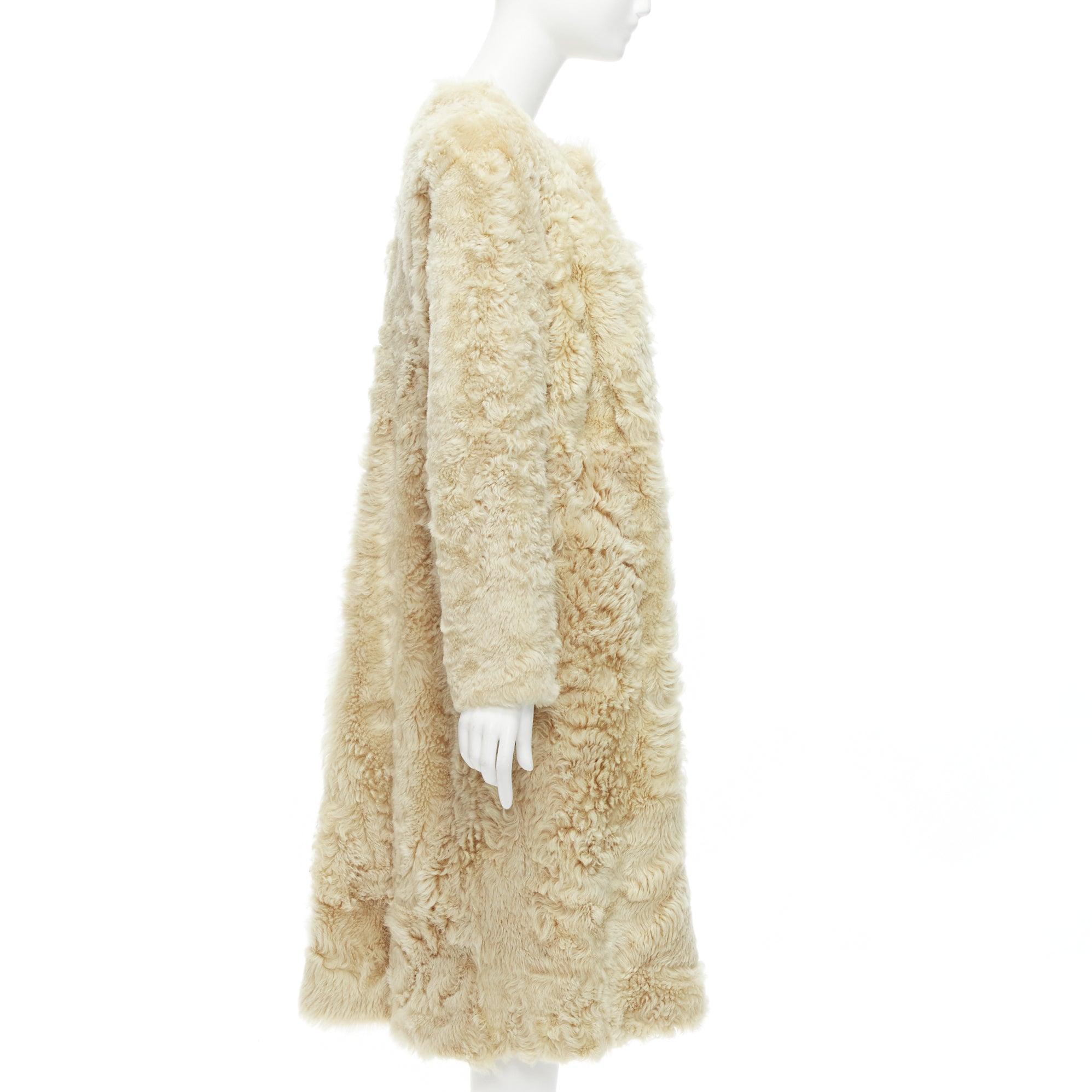 Women's OLD CELINE Phoebe Philo 100% lambskin shearling longline fur coat FR36 S