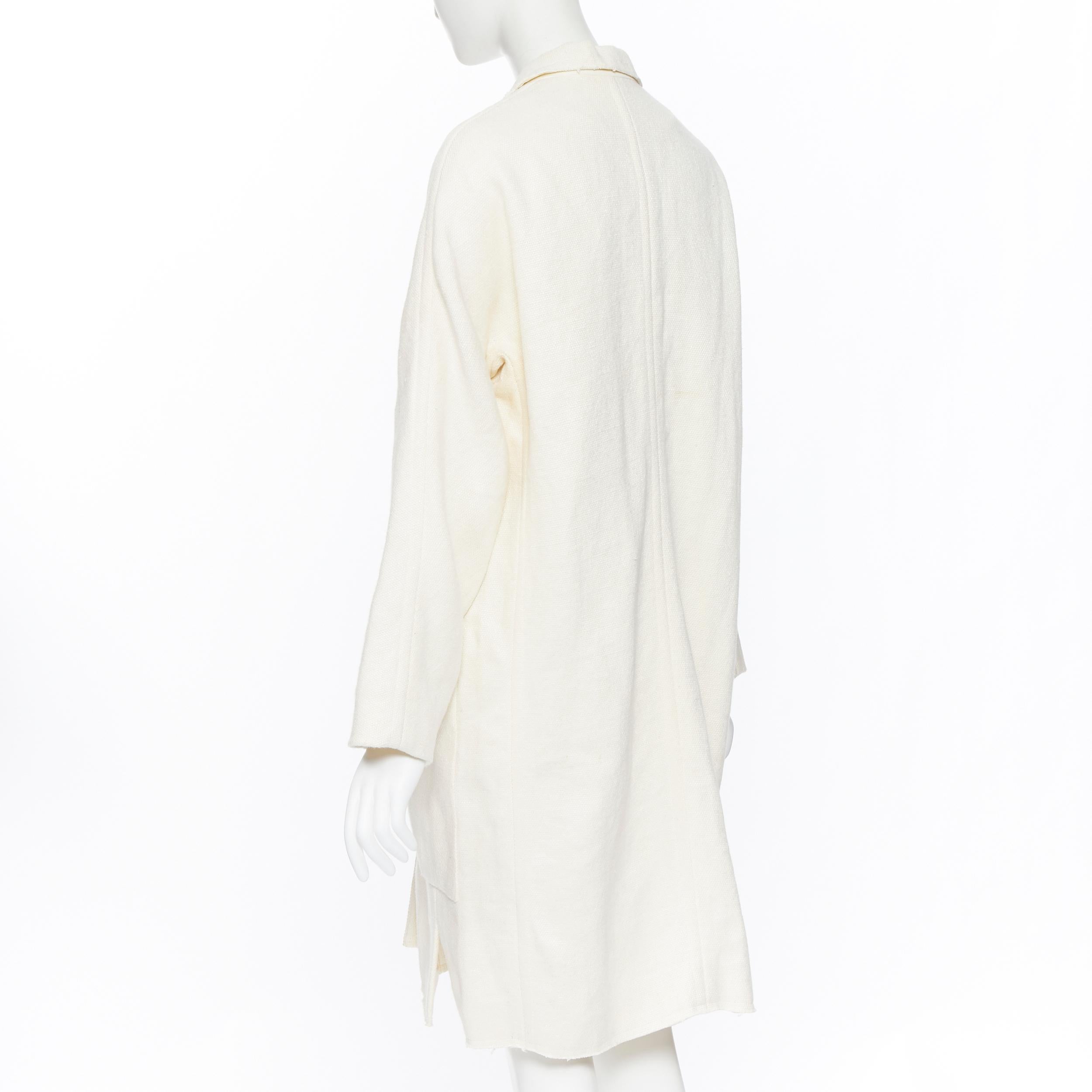 OLD CELINE PHOEBE PHILO 100% linen raw frayed hem beige cocoon coat jacket FR34 In Excellent Condition In Hong Kong, NT