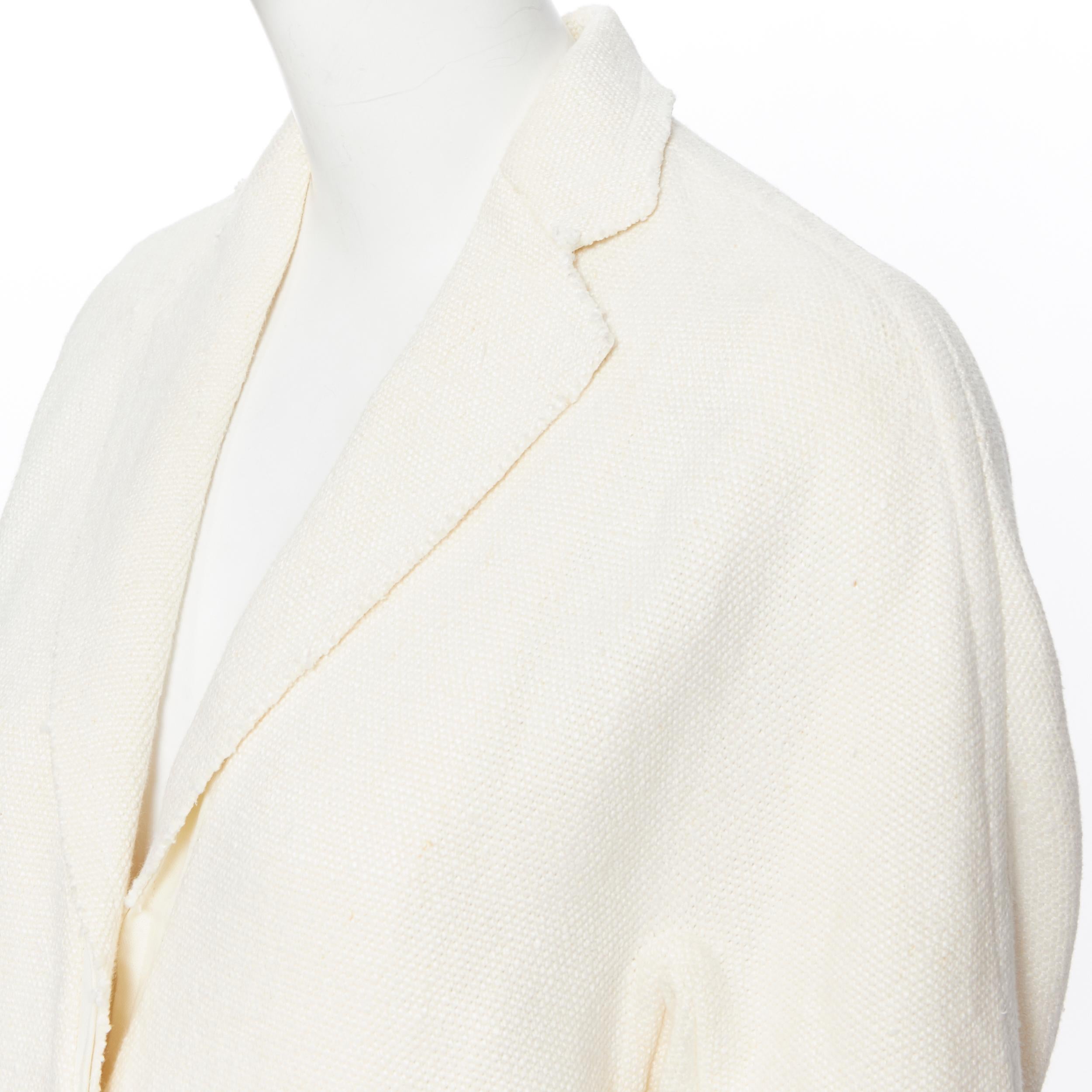 Women's OLD CELINE PHOEBE PHILO 100% linen raw frayed hem beige cocoon coat jacket FR34