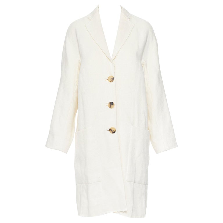 OLD CELINE PHOEBE PHILO 100 linen raw frayed hem beige cocoon coat