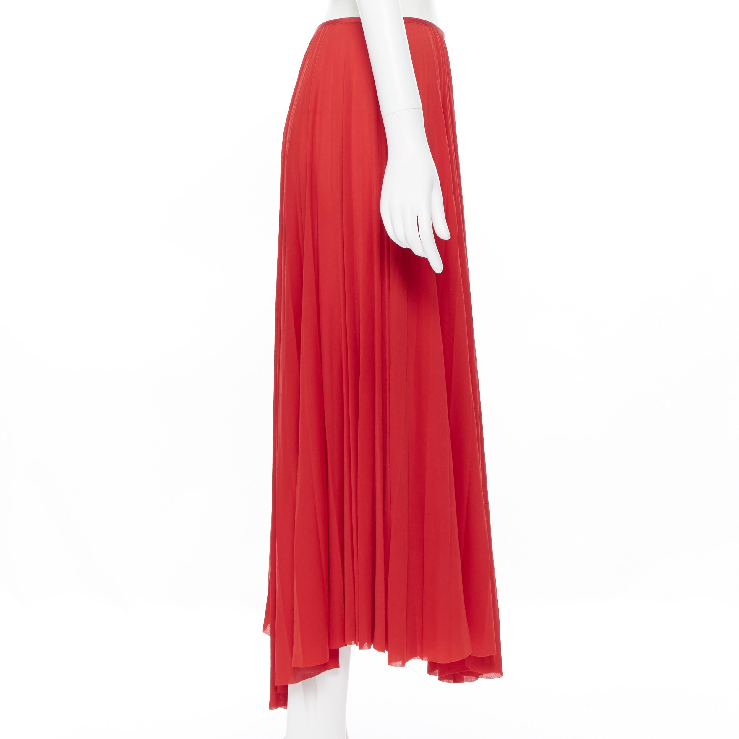 Red OLD CELINE PHOEBE PHILO 100% polyester poppy red pleated raw cut hem skirt FR36