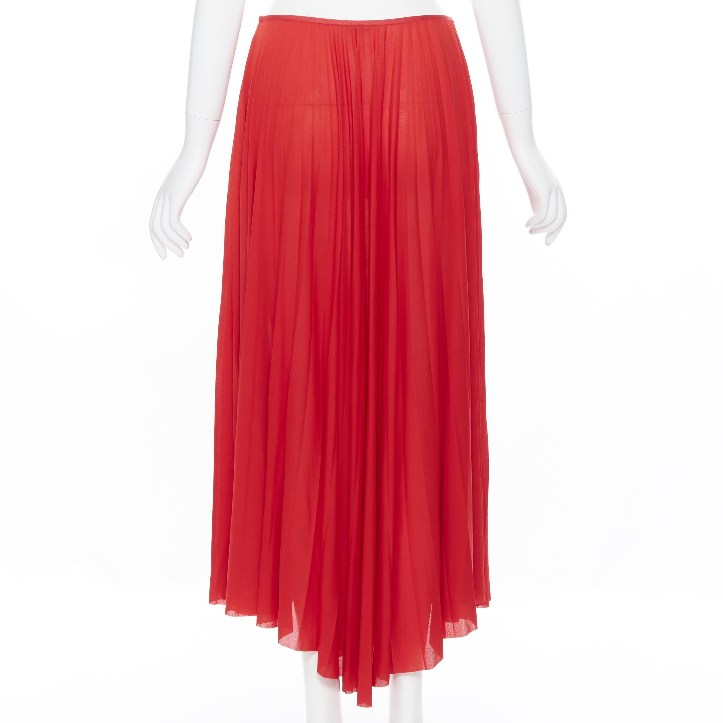 OLD CELINE PHOEBE PHILO 100% polyester poppy red pleated raw cut hem skirt FR36 In Excellent Condition In Hong Kong, NT