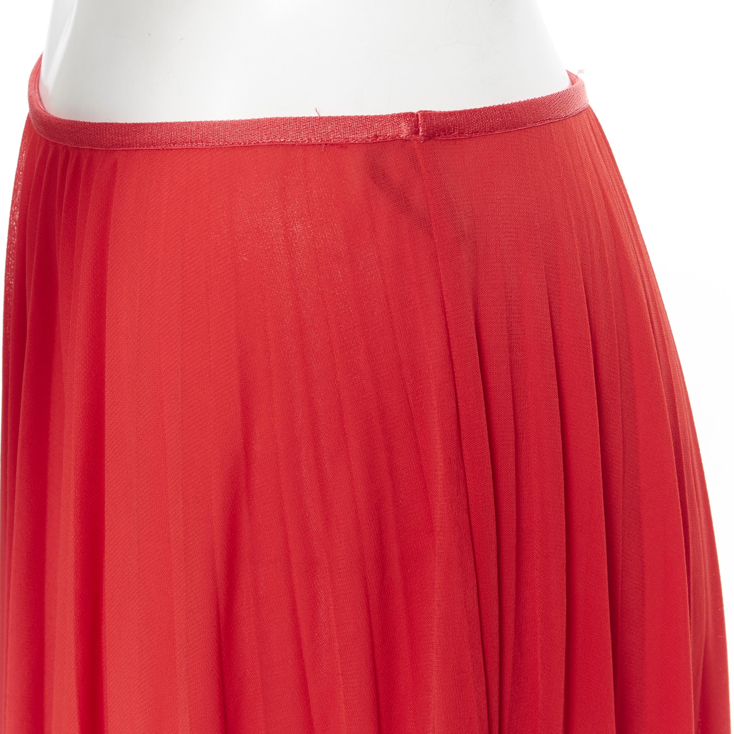 OLD CELINE PHOEBE PHILO 100% polyester poppy red pleated raw cut hem skirt FR36 1