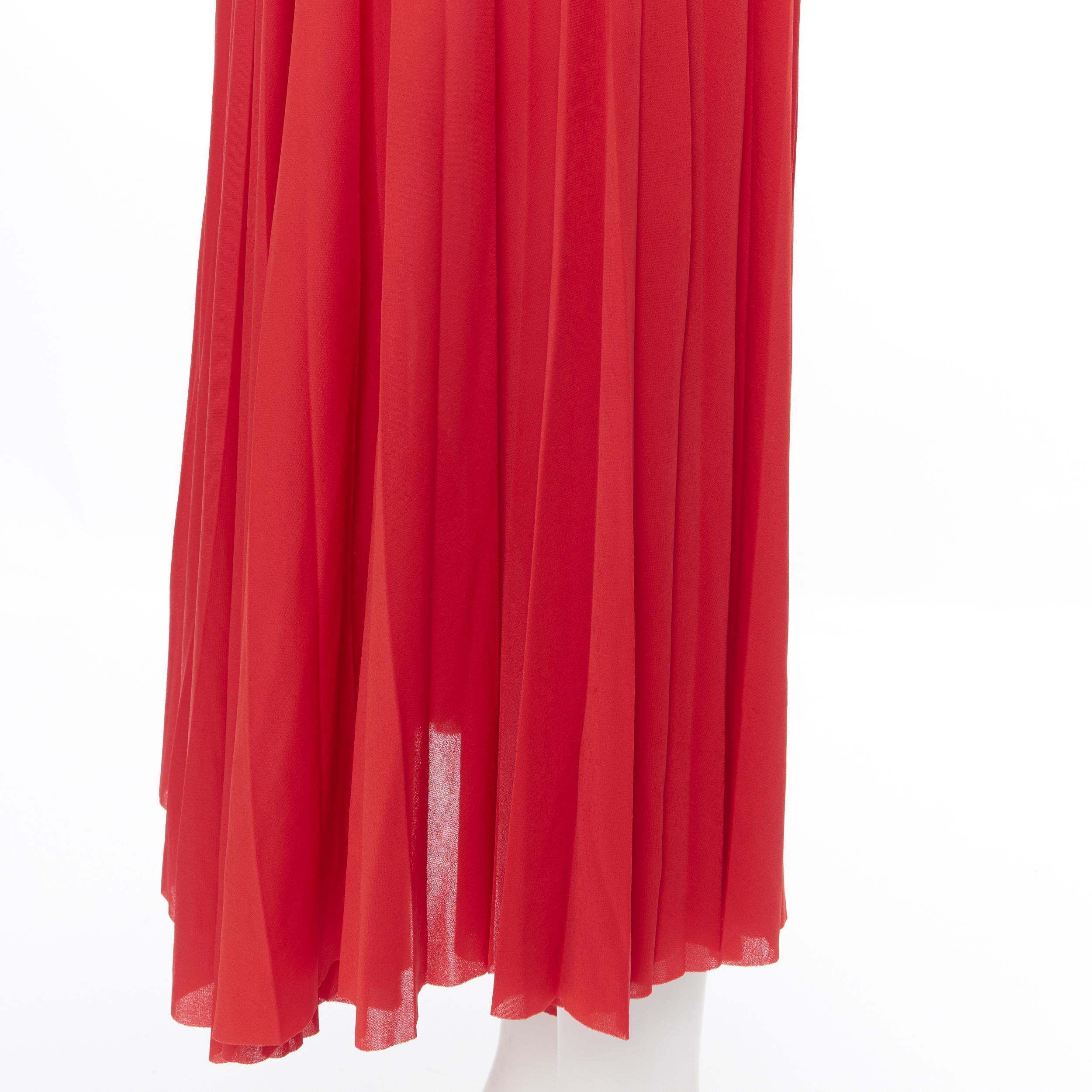 OLD CELINE PHOEBE PHILO 100% polyester poppy red pleated raw cut hem skirt FR36 2