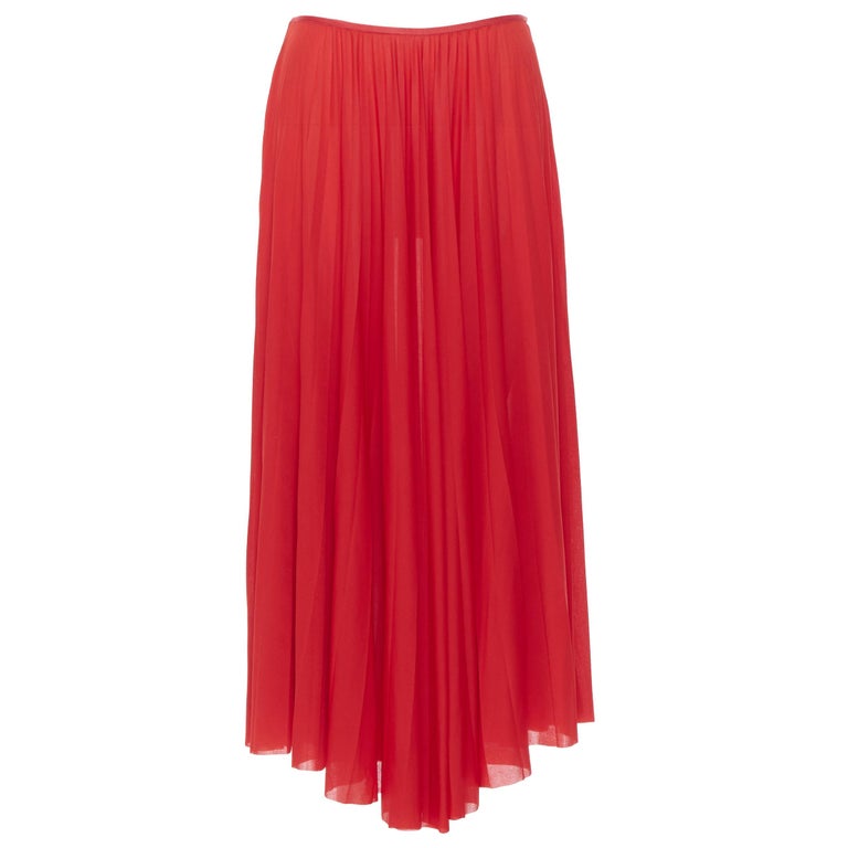 OLD CELINE PHOEBE PHILO 100% polyester poppy red pleated raw cut hem skirt  FR36