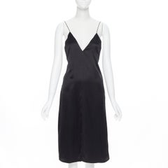 OLD CELINE PHOEBE PHILO 100% silk black V-neck self knot strap slip dress FR34