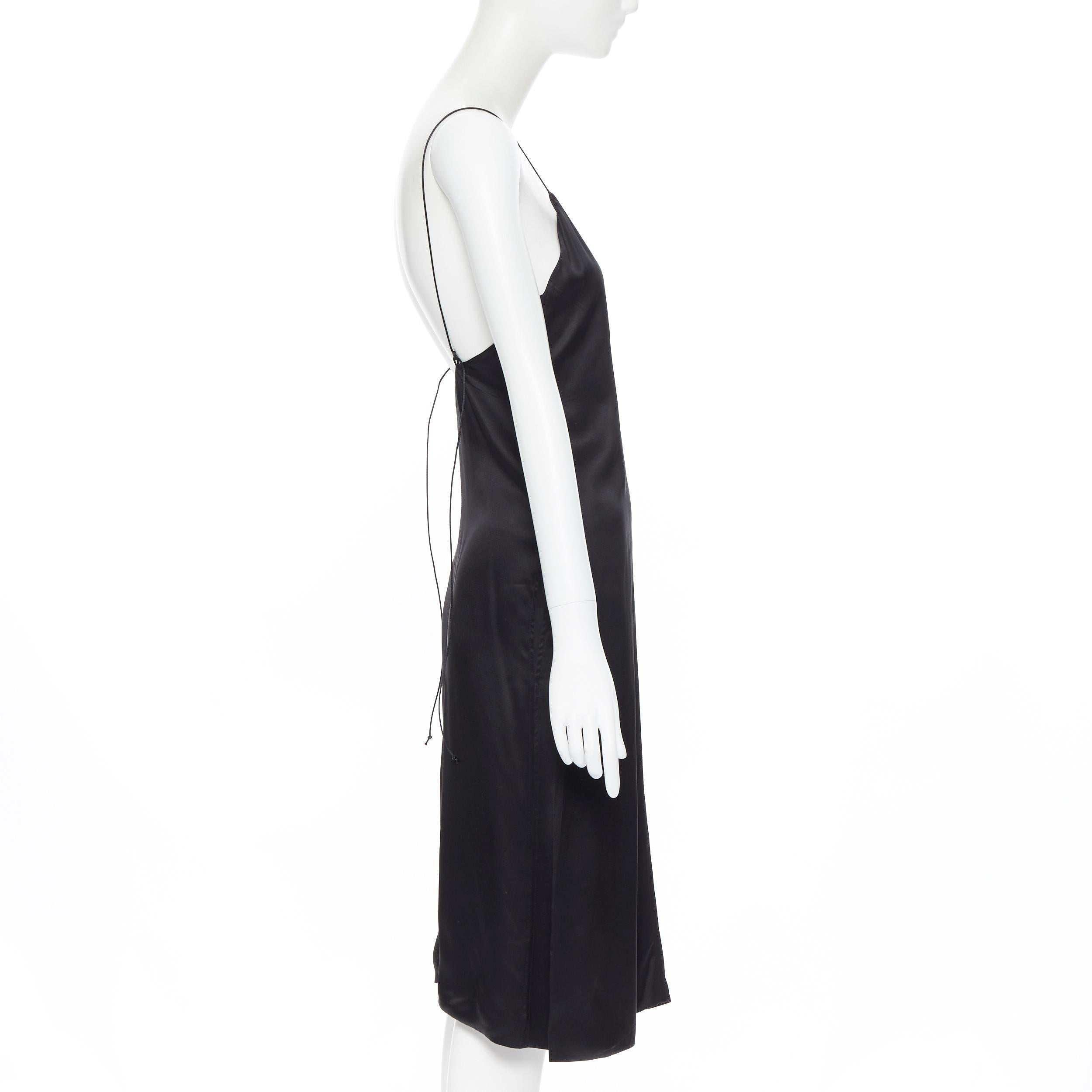 OLD CELINE PHOEBE PHILO 100% silk black V-neck self knot strap slip ...