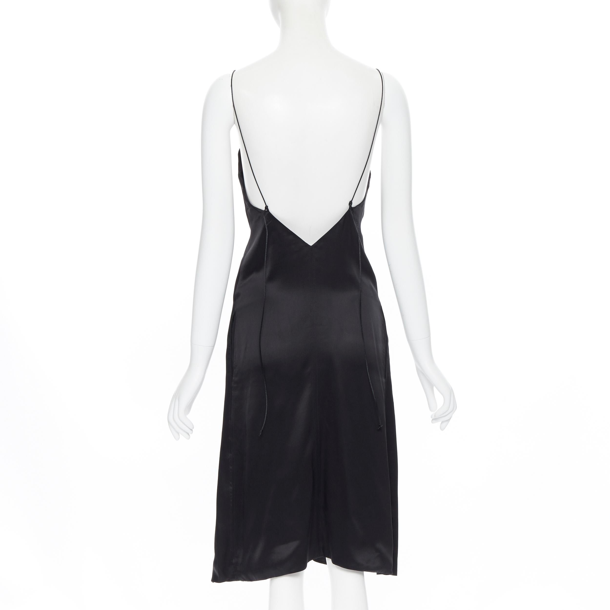 OLD CELINE PHOEBE PHILO 100% silk black V-neck self knot strap slip dress FR34 In Excellent Condition In Hong Kong, NT