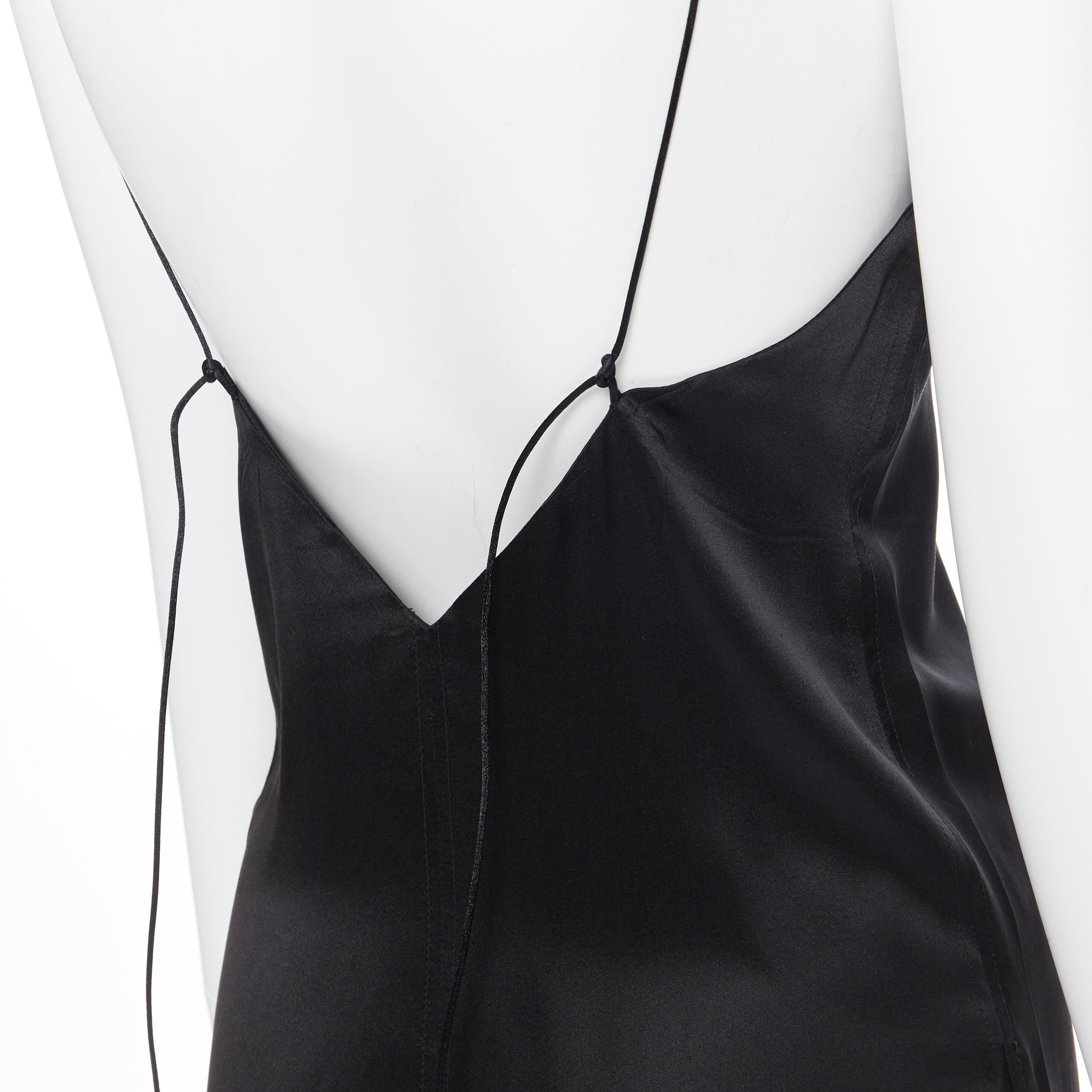 Women's OLD CELINE PHOEBE PHILO 100% silk black V-neck self knot strap slip dress FR34