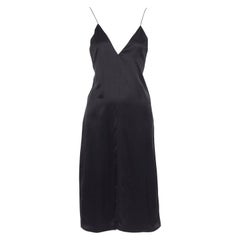 OLD CELINE PHOEBE PHILO 100% silk black V-neck self knot strap slip dress FR34