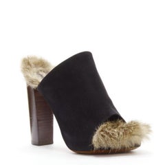 OLD CELINE Phoebe Philo 2010 Runway black suede fur mules EU36