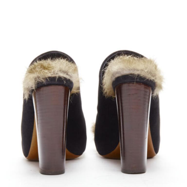 OLD CELINE Phoebe Philo 2010 Runway mules en daim noir et fourrure EU36 Pour femmes en vente