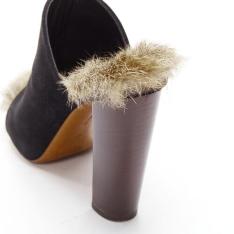 OLD CELINE Phoebe Philo 2010 Runway mules en daim noir et fourrure EU36 en vente 3