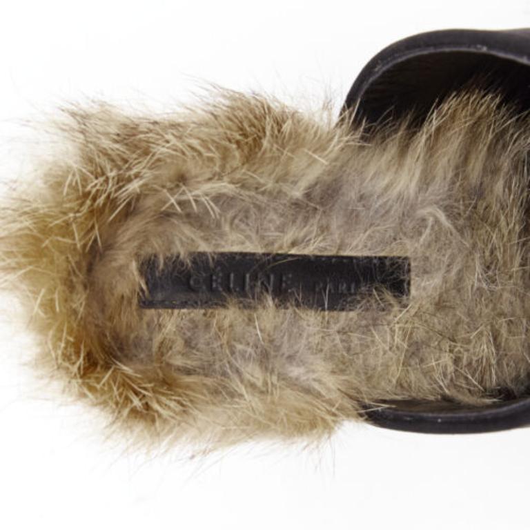 OLD CELINE Phoebe Philo 2010 Runway mules en daim noir et fourrure EU36 en vente 4