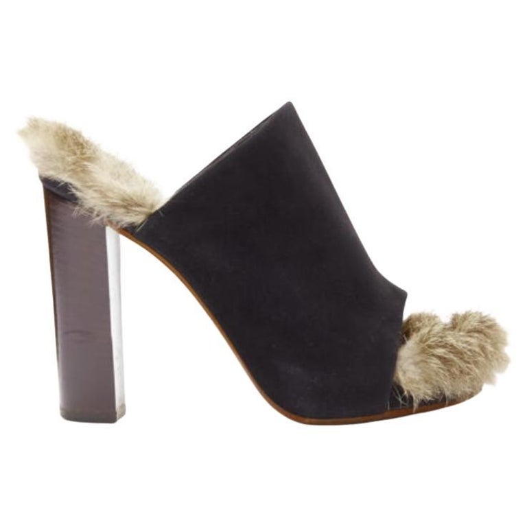 OLD CELINE Phoebe Philo 2010 Runway black suede fur mules EU36 For