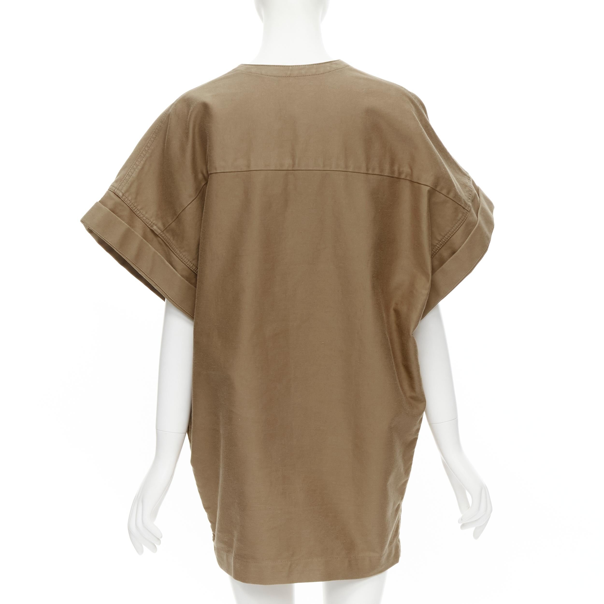 OLD CELINE Phoebe Philo 2010 Runway khaki leather lace boxy safari dress FR36 S In Excellent Condition In Hong Kong, NT