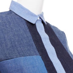 OLD CELINE Phoebe Philo 2011 Runway blue patchwork denim button-up shirt FR36 S