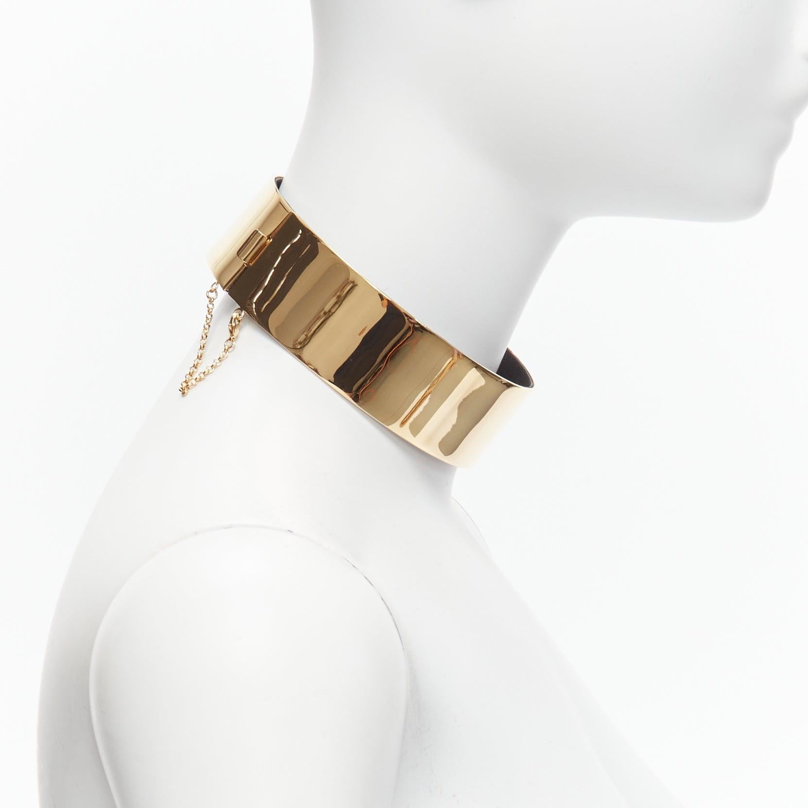 OLD CELINE Phoebe Philo 2011 Runway leather lined metal bar choker necklace In Good Condition For Sale In Hong Kong, NT