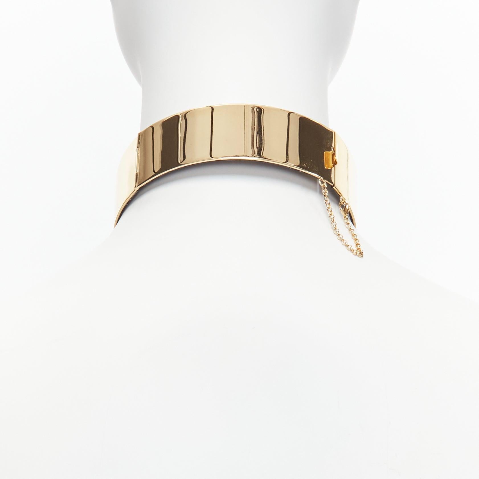 Women's OLD CELINE Phoebe Philo 2011 Runway leather lined metal bar choker necklace For Sale