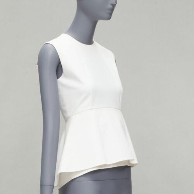 Gray OLD CELINE Phoebe Philo 2012 white cotton peplum sleeveless fitted top FR34 XS For Sale