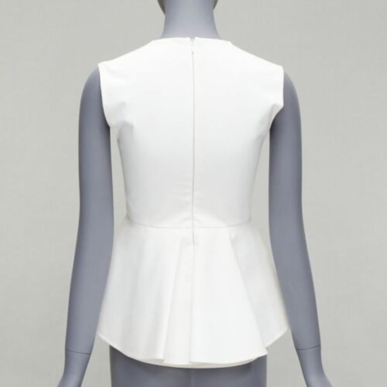 OLD CELINE Phoebe Philo 2012 white cotton peplum sleeveless fitted top FR34 XS In Good Condition For Sale In Hong Kong, NT