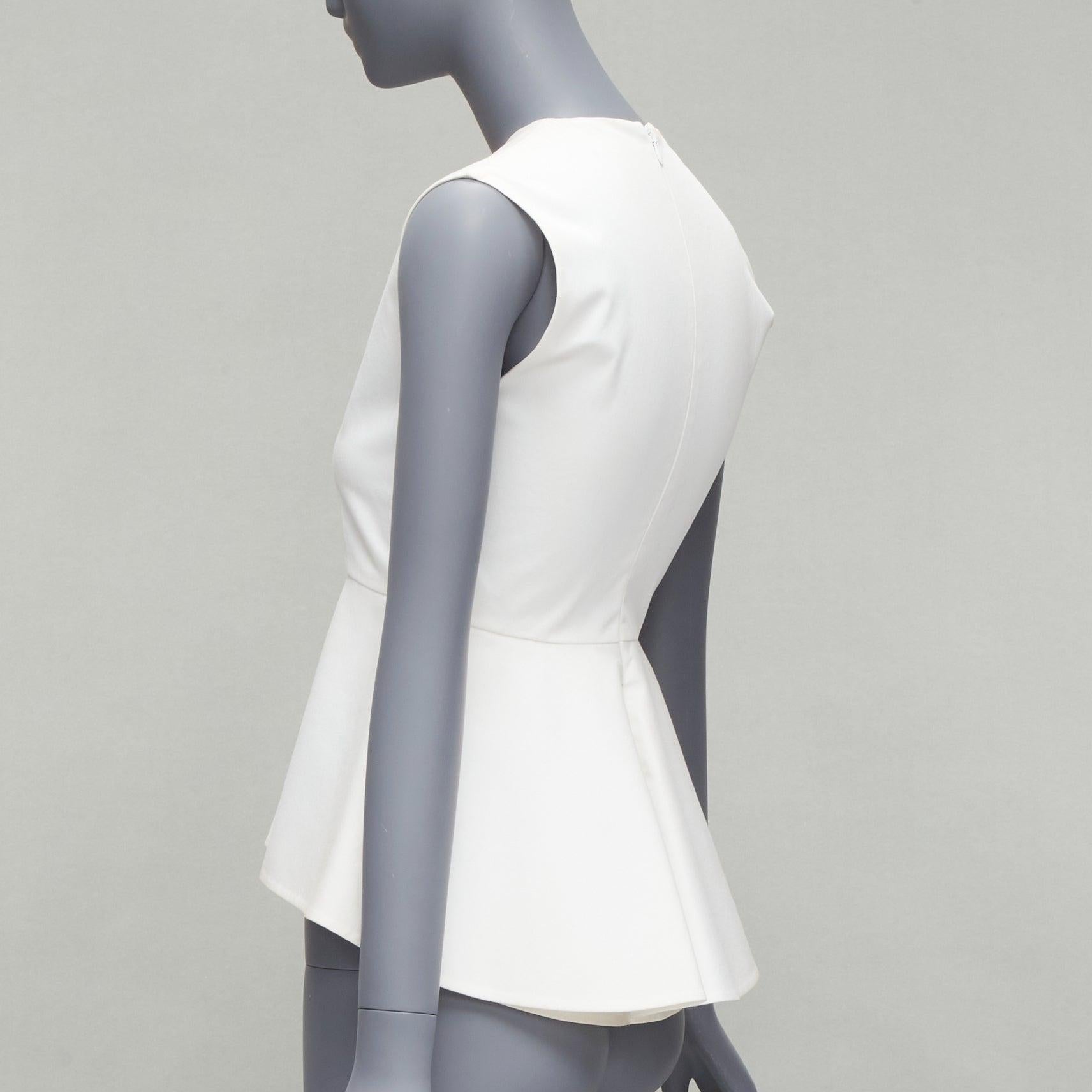 Gray OLD CELINE Phoebe Philo 2012 white cotton peplum sleeveless fitted top FR34 XS For Sale