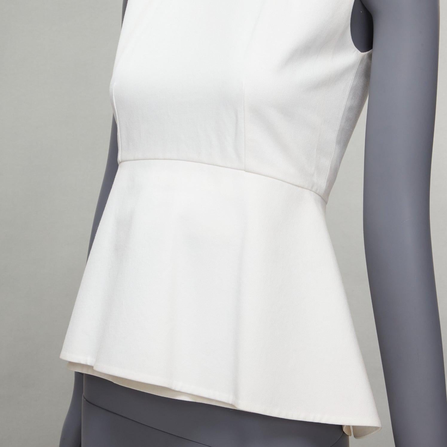 OLD CELINE Phoebe Philo 2012 white cotton peplum sleeveless fitted top FR34 XS In Good Condition For Sale In Hong Kong, NT