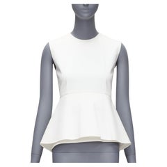 VECCHIO CELINE Phoebe Philo 2012 top in cotone bianco senza maniche e peplo FR34 XS