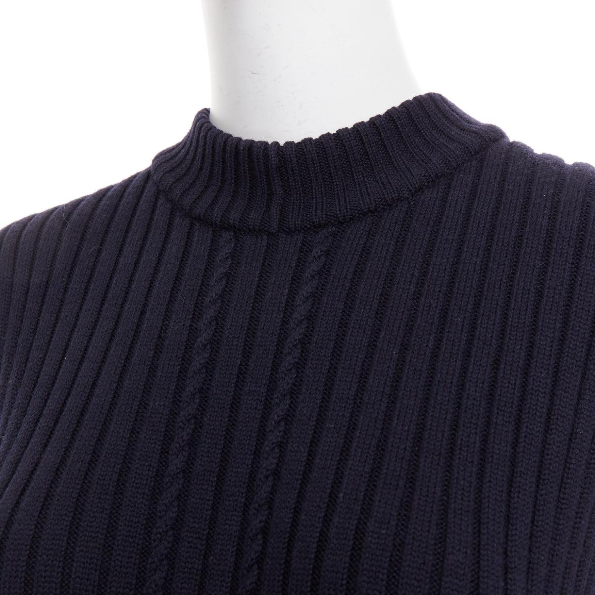 Nero VECCHIO CELINE Phoebe Philo 2013 abito gilet in lana blu contorno maglia a cavi S in vendita