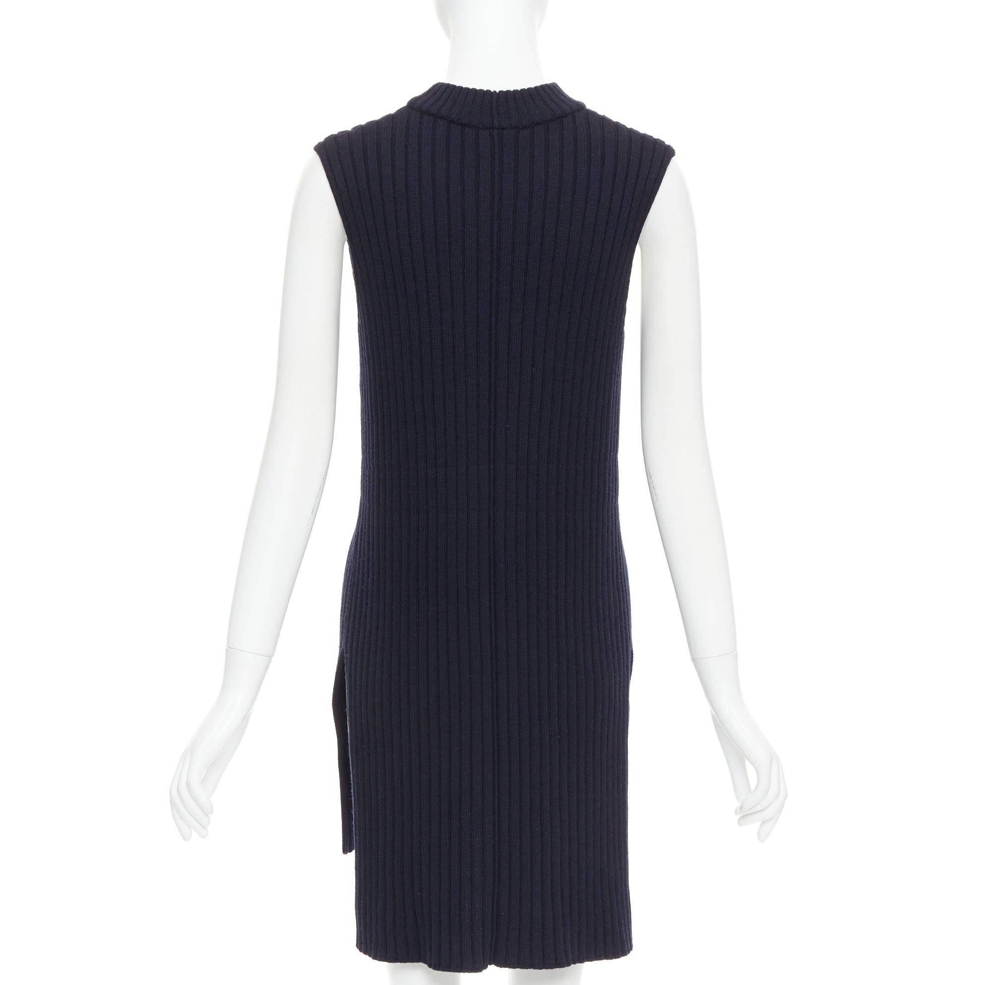 Donna VECCHIO CELINE Phoebe Philo 2013 abito gilet in lana blu contorno maglia a cavi S in vendita