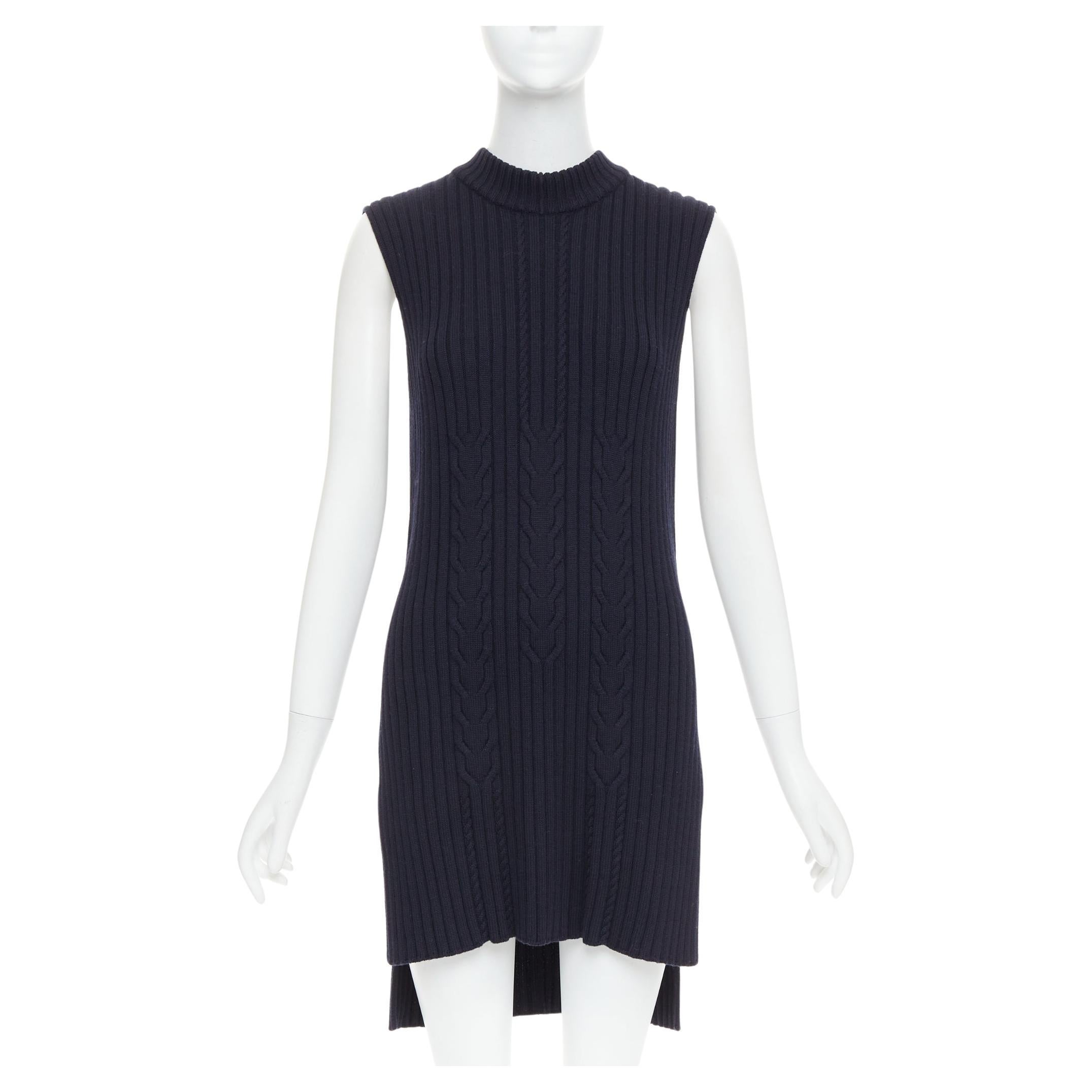 VECCHIO CELINE Phoebe Philo 2013 abito gilet in lana blu contorno maglia a cavi S in vendita