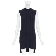 OLD CELINE Phoebe Philo 2013 navy wool contour cable knit vest dress S