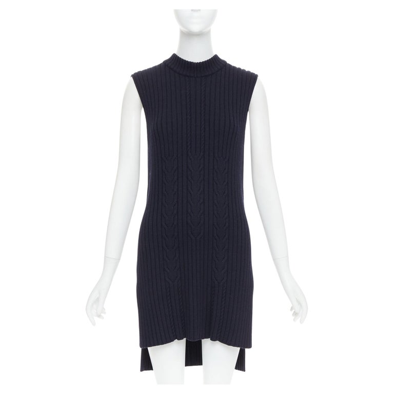 Old Celine Phoebe Philo 2013 Navy Wool Contour Cable Knit Vest Dress S