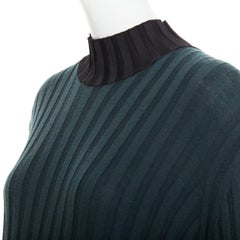 OLD CELINE Phoebe Philo 2014 dark green wool mock neck ribbed knit dress S