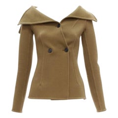 OLD CELINE Phoebe Philo 2014 Runway Chaqueta de lana marrón con cuello vuelto FR34 XS