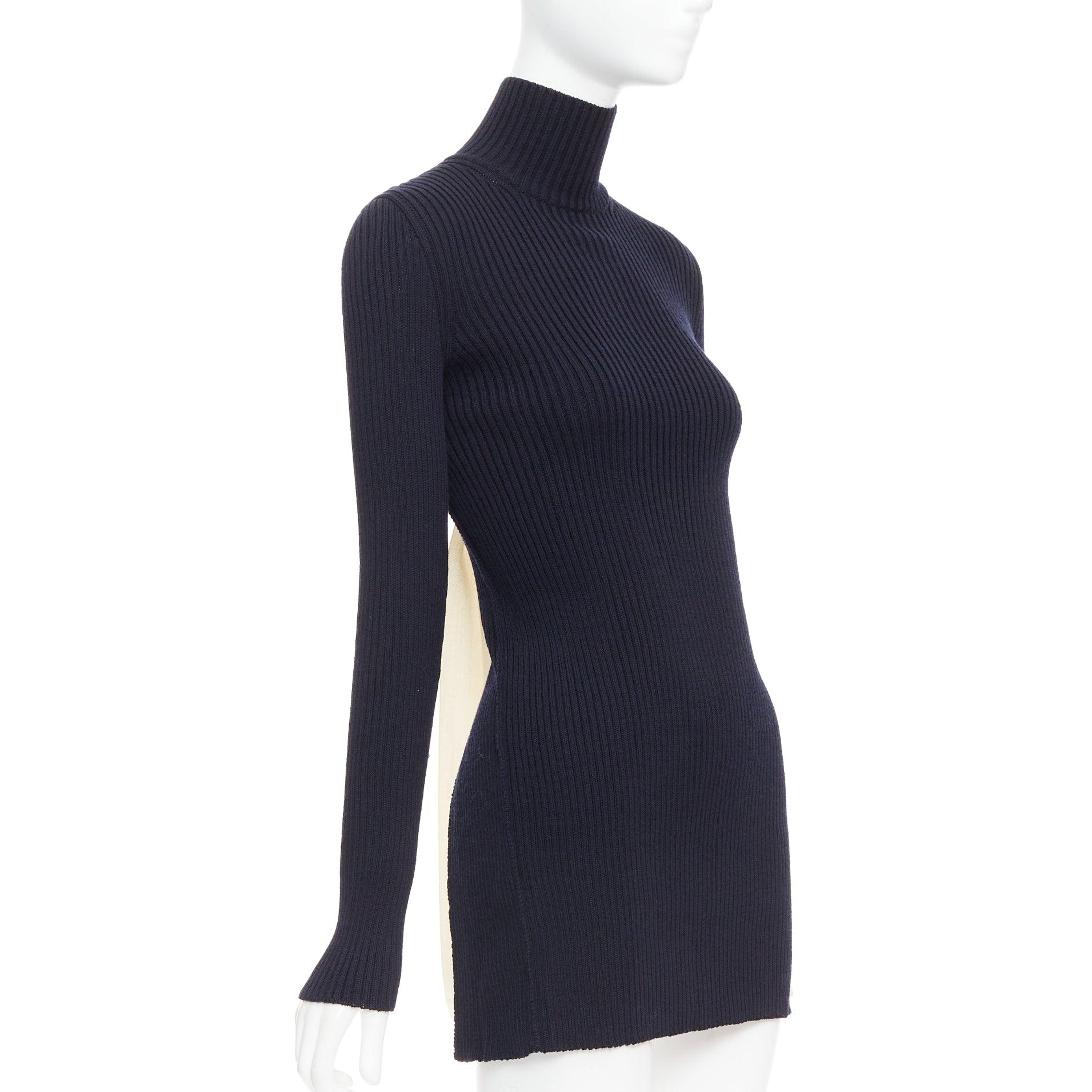 Black OLD CELINE Phoebe Philo 2015 navy tie back contour ribbed turtleneck sweater