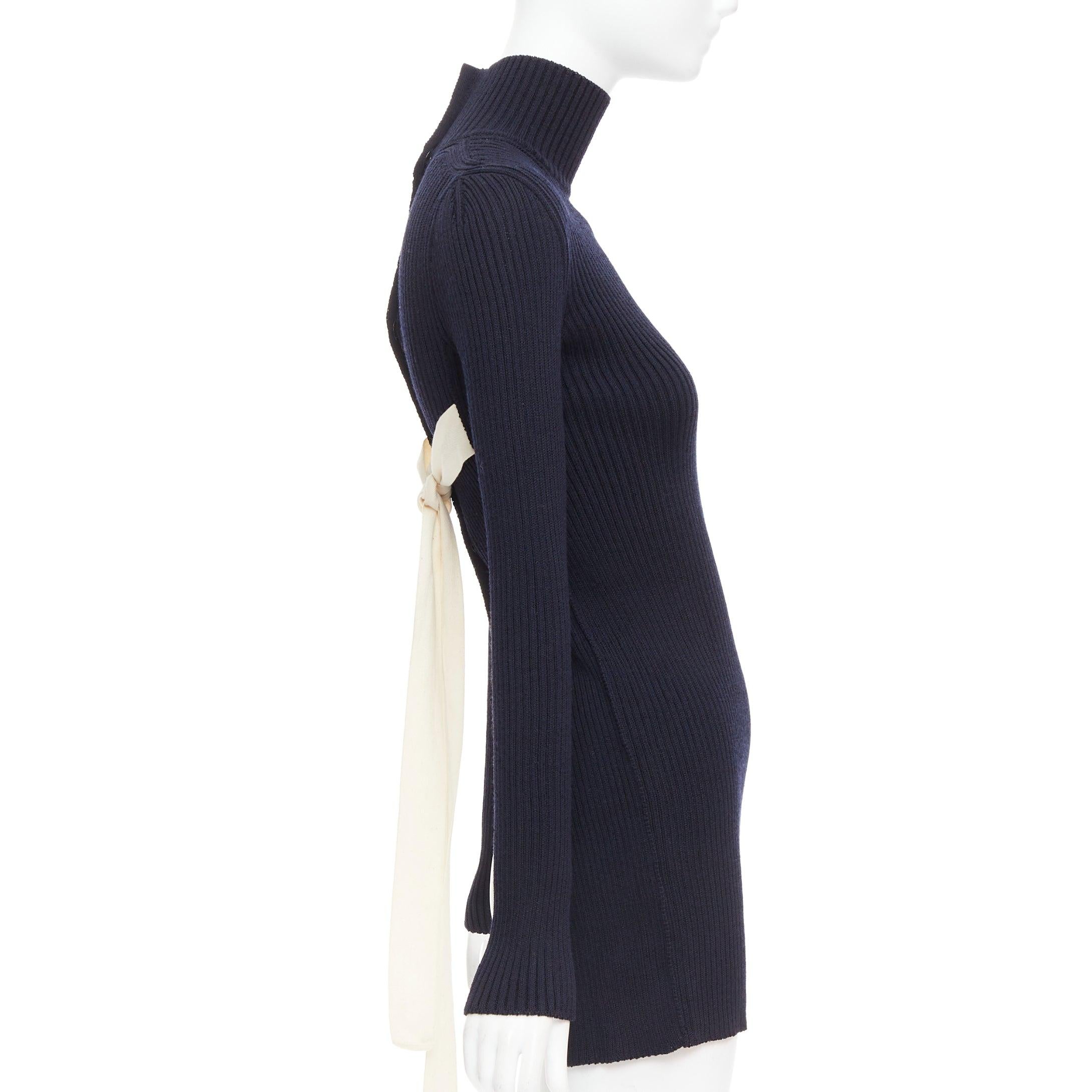 OLD CELINE Phoebe Philo 2015 navy tie back contour ribbed turtleneck sweater In Excellent Condition In Hong Kong, NT