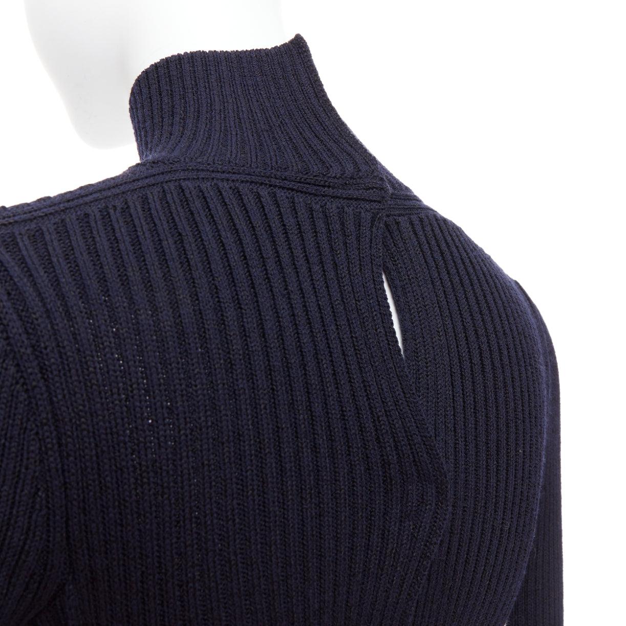 OLD CELINE Phoebe Philo 2015 navy tie back contour ribbed turtleneck sweater 1