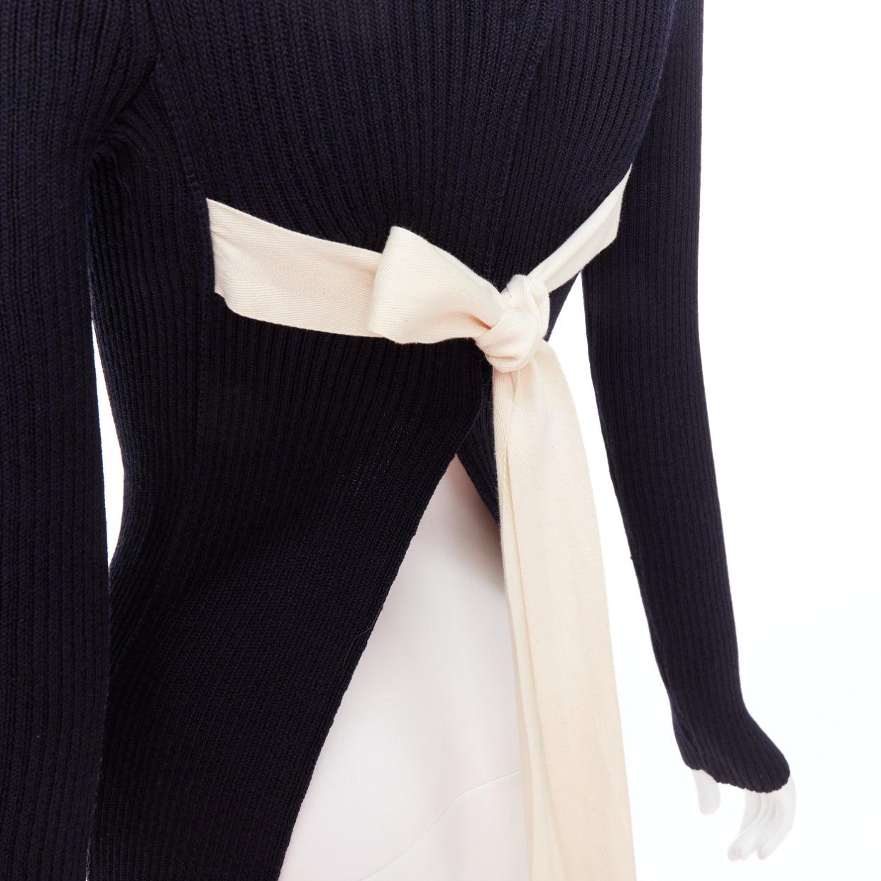 OLD CELINE Phoebe Philo 2015 navy tie back contour ribbed turtleneck sweater 2