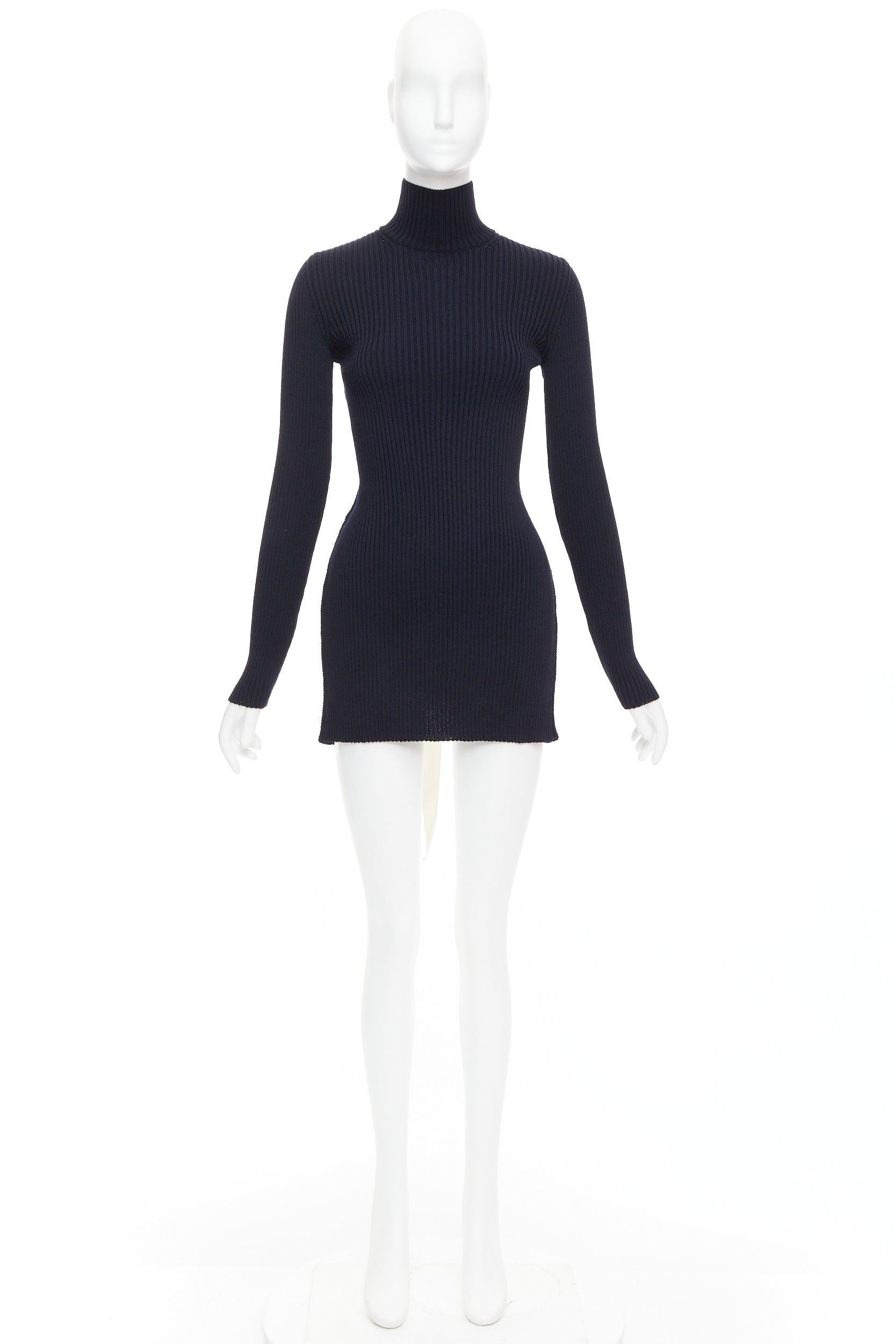 OLD CELINE Phoebe Philo 2015 navy tie back contour ribbed turtleneck sweater 4